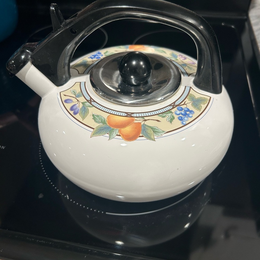 Mikasa White Tea Kettle with Fruit Design
